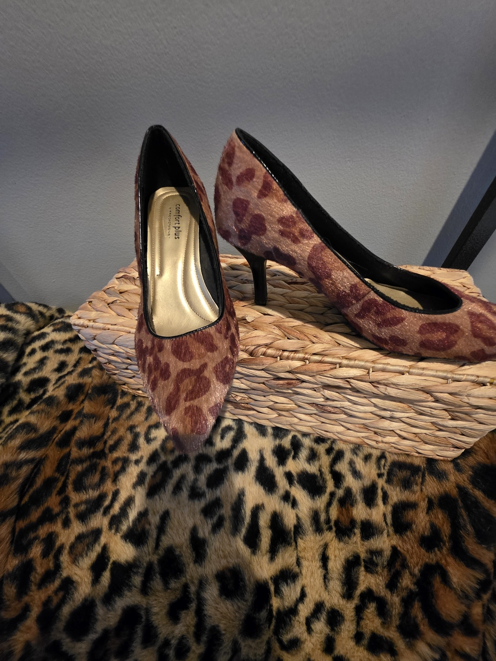 Comfort Plus by Predictions Women's Leopard Print Brushed Calf Skin Pumps Sz 8